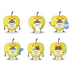 A picture of slice of peach cartoon design style keep staying healthy during a pandemic