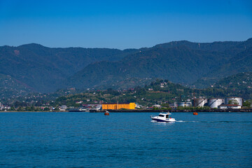 Batumi, Georgia - June 13, 2021: Pleasure boat at sea