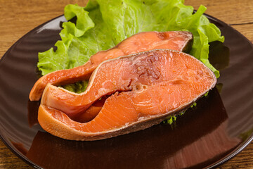 Two pink salmon fish steak