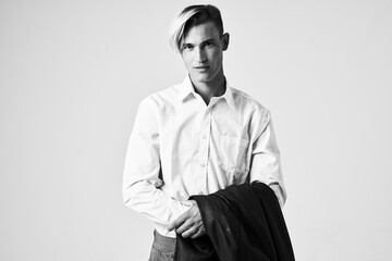 man in white shirt jacket fashionable hairstyle modern style