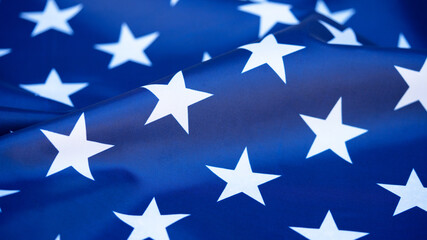 USA background banner template greeting card -  Waving American flag, white stars on blue...