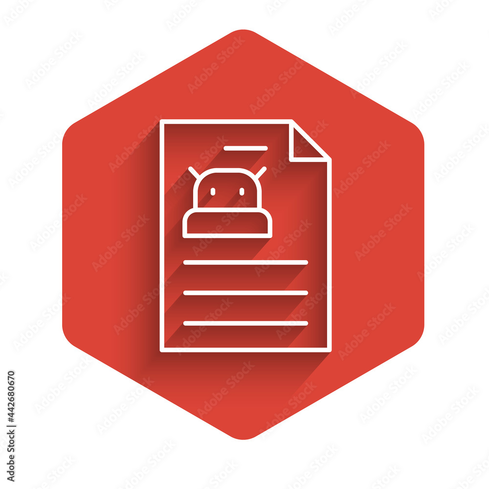 Poster white line technical specification icon isolated with long shadow. technical support check list, tea