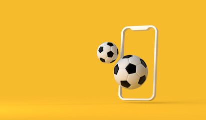 Smartphone with football soccer ball. online game or video stream. 3D Rendering © ink drop