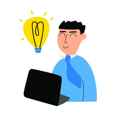 Businessman find new fresh idea. Vector Illustration on white background. 