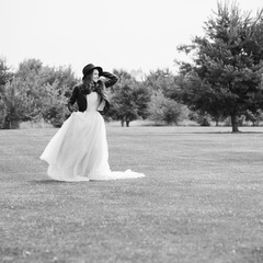 Tender elegant young bride in pink pastel wedding dress, fashionable fancy collection