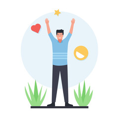Man with happy gesture and smile love icon around