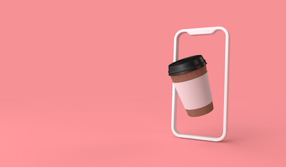 online take away or delivery coffee order from a smartphone. 3D Rendering