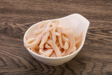 Marinated squid slices in the bowl