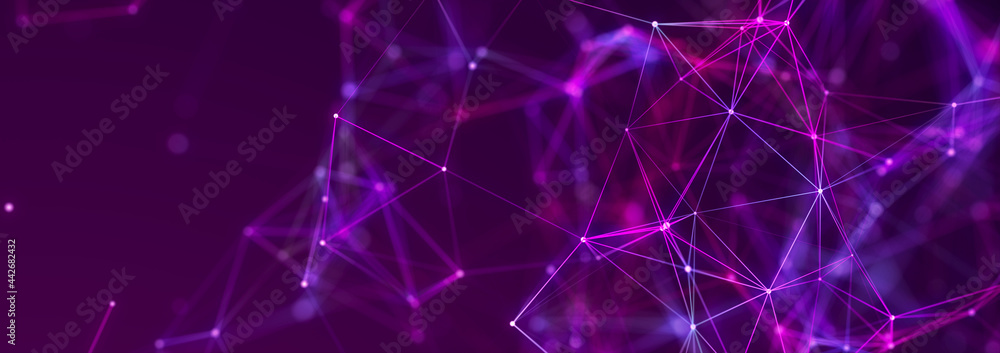Poster Abstract digital connection dots. Technology background. Network connection structure. 3d rendering. widescreen