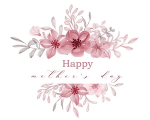 Beautiful floral frame with elegant flower red with leaves, happy mother's day illustration