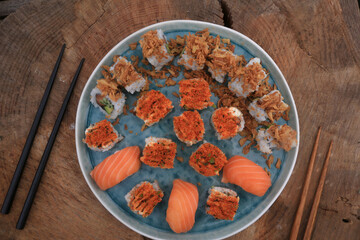 variety sushi dish as asian food