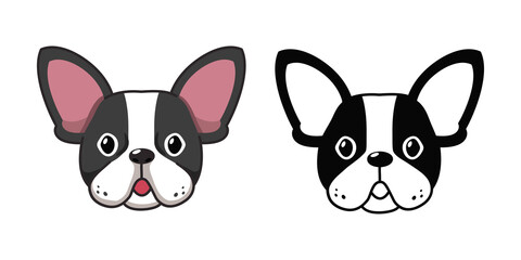 Fototapeta premium Vector cartoon set of French Bulldog faces for design.