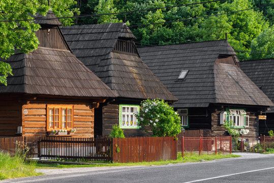 Wooden rura cottages in village Podbiel, Slovakia