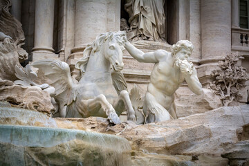 The statues of Triton and Hippocamp,Trevi Fountain, Rome, Italy