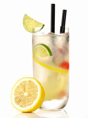 Gin Fizz Cocktail on white Background - Isolated