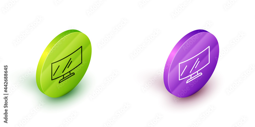 Poster isometric line computer monitor screen icon isolated on white background. electronic device. front v