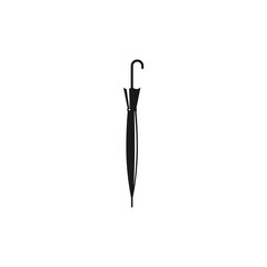 Black umbrella cane. Vintage closed gentleman umbrella. Flat icon isolated on white.