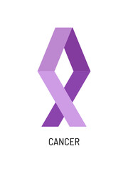 Purple ribbon. Cancer awareness symbol. Illustration of 4 February World Cancer Day.