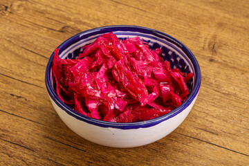 Marinated red cabbage in the bowl