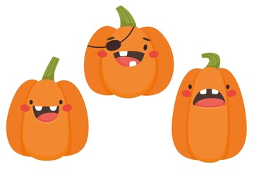 Set of pumpkins for halloween in cartoon style. Vector isolates on a white background.