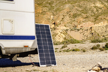 Solar photovoltaic panel at camper caravan