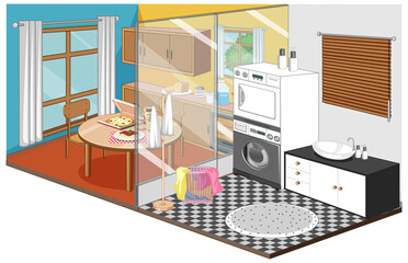 Dining room and laundry room in isometric style