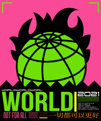 Abstraction world. rave art style, poster, text design