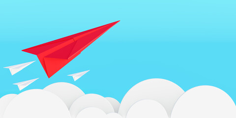 3d rendering white paper planes and red sticks out.leadership concept
