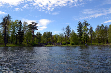 Beautiful lake in the forest, natural nature background