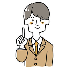 ポイントを説明するスーツの男性