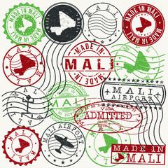 Mali Set of Stamps. Travel Passport Stamps. Made In Product Design Seals in Old Style Insignia. Icon Clip Art Vector Collection.