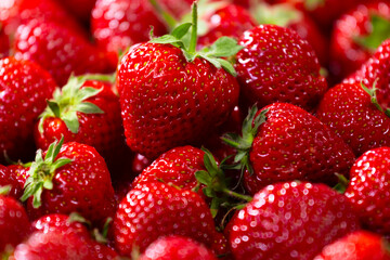 Strawberry raw background, a lot of Fresh red berries, Close up , Top view, High resolution product. Healthy organic fresh product.