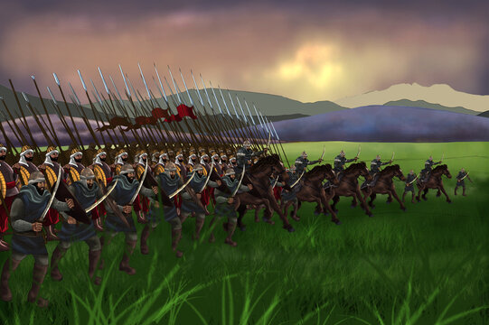 full attack of the army on the battlefield