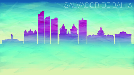 Salvador de Bahia Brazil Skyline City Silhouette. Broken Glass Abstract Geometric Dynamic Textured. Banner Background. Colorful Shape Composition.