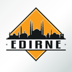 Obraz premium Edirne, Turkey Skyline Logo. Adventure Landscape Design Vector Illustration.