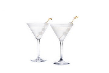 Gibson martini cocktail with onions isolated on white background
