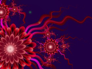 Fractal image with fantasy flowers. Template with place for inserting your text. Fractal art as red background.