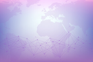 Global network connections with world map. Internet connection background. Abstract connection structure. Polygonal space background, illustration.