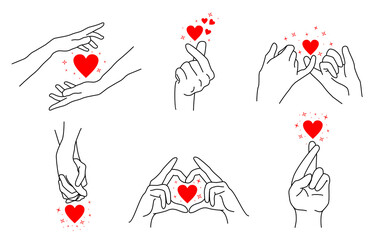 Doodle heart made with hands gesture sign. Hand drawn vector illustration element.