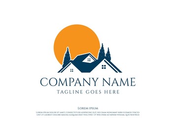 Pine Cedar Spruce Conifer Hemlock Cypress Tree Forest House Cabin Real Estate Logo Design Vector