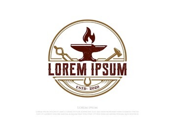 Circular Retro Vintage Anvil Foundry Blacksmith Logo Design Vector