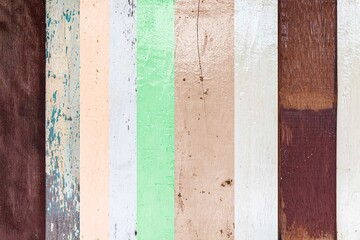  Old wooden house wall with many colors in vintage style texture and background seamless