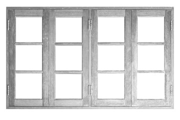 Vintage white painted wooden window frame isolated on a white background