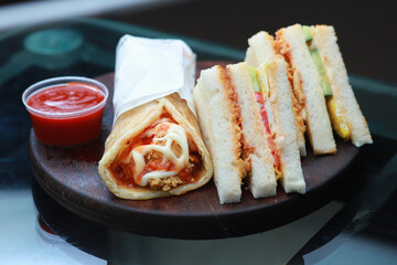 Chicken twister roll and club sandwich Fast Food