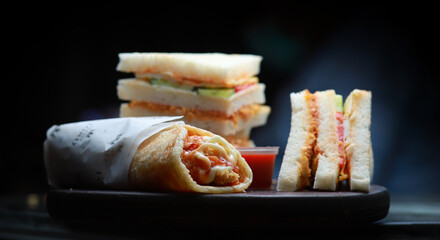 Chicken twister roll and club sandwich Fast Food