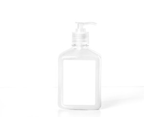 Anticeptic hand sanitizer gel in plastic bottle with blank sticker
