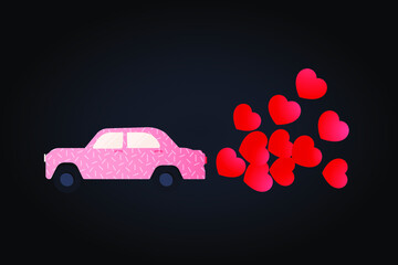 Modern Flat Vector Concept Illustrations. Social Media Ads with Pink Car with Heart Baloons. Poster Concept. Web Banner.