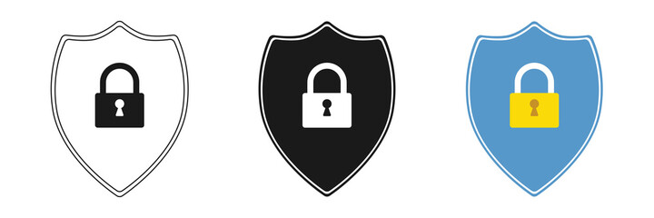 Set of line icon screen protection or virus protection for applications and websites. Illustration isolated on white background.