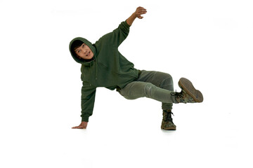 Asian young professional dancer man action on isolate background