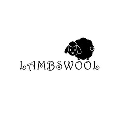 Lambswool logo with cute sheep. Lamb black and white silhouette on white background. Vector drawing. 